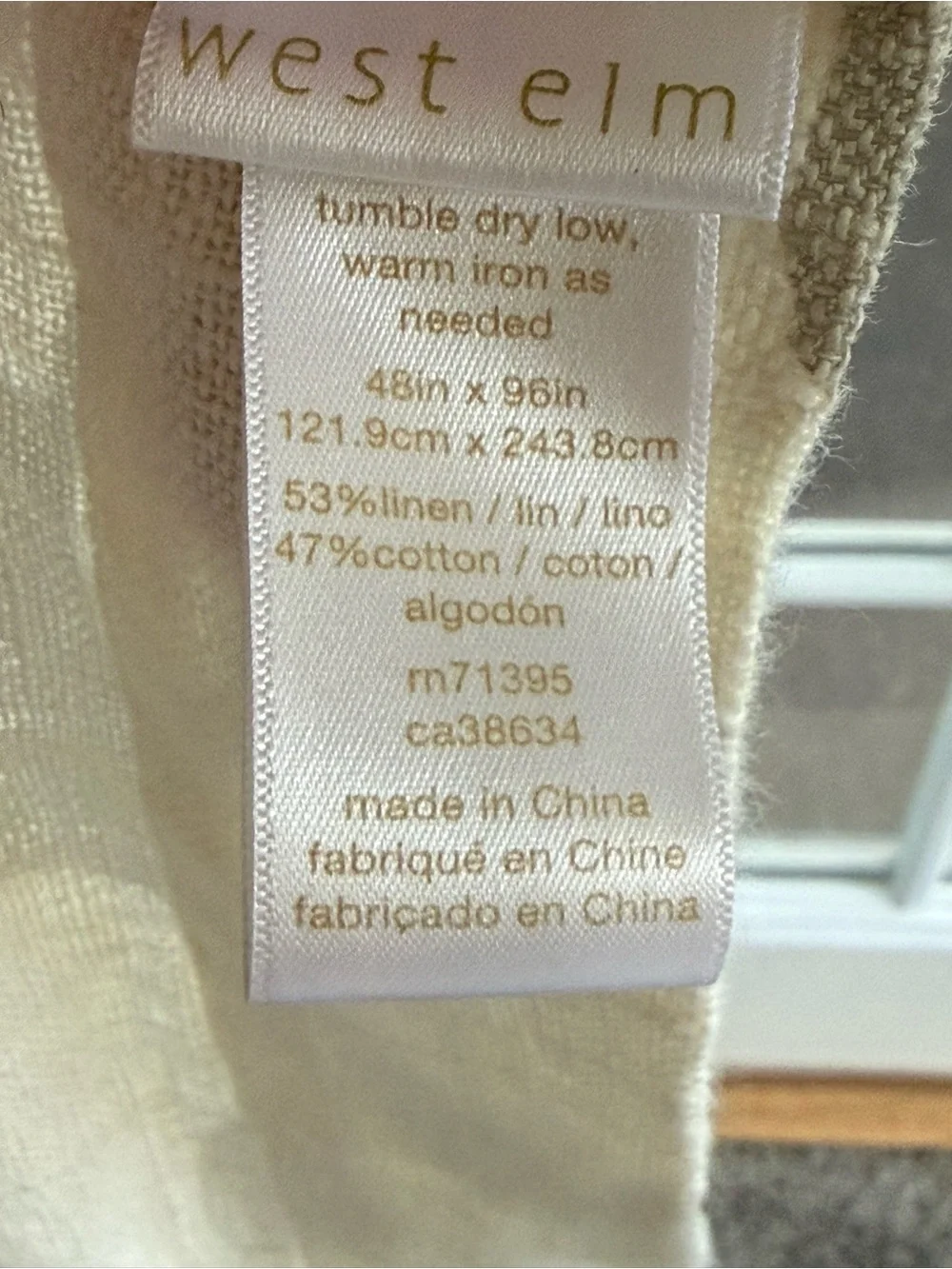 West Elm Cream Curtains Taupe Botanical Motif linen cotton 48x96/2 panels *flaw*